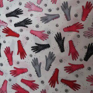 Cotton Quilt Fabric Gloves Pink Black Grey 2 yards Craft Material #BT